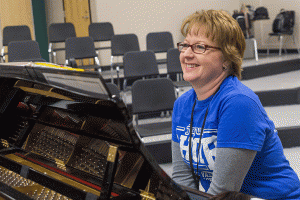 Accompanist Julie Bosworth plays piano for choir director Sheree Stoppel's Jaguar Singers on Friday, Jan. 29.