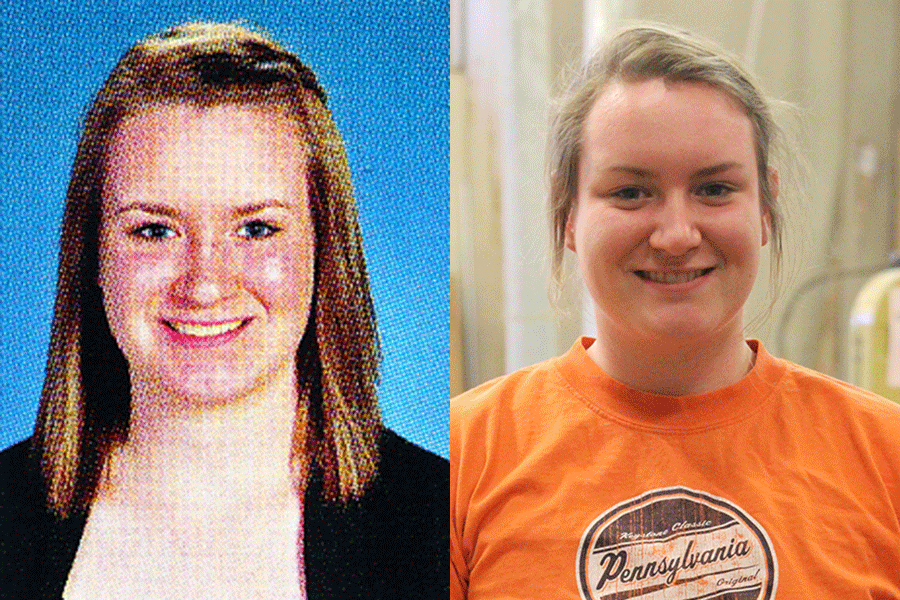 LEFT: 2013 graduate Elizabeth Landes’ senior yearbook photo. RIGHT: On Thursday, Feb. 18, 2013 graduate Elizabeth Landes stands in the Kansas City Art Institute.