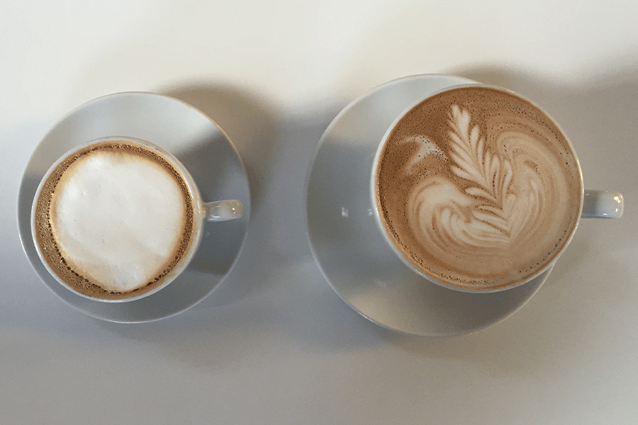 Eight-ounce cappucino (right) and a twelve-ounce mocha (left) from Parisi Café.