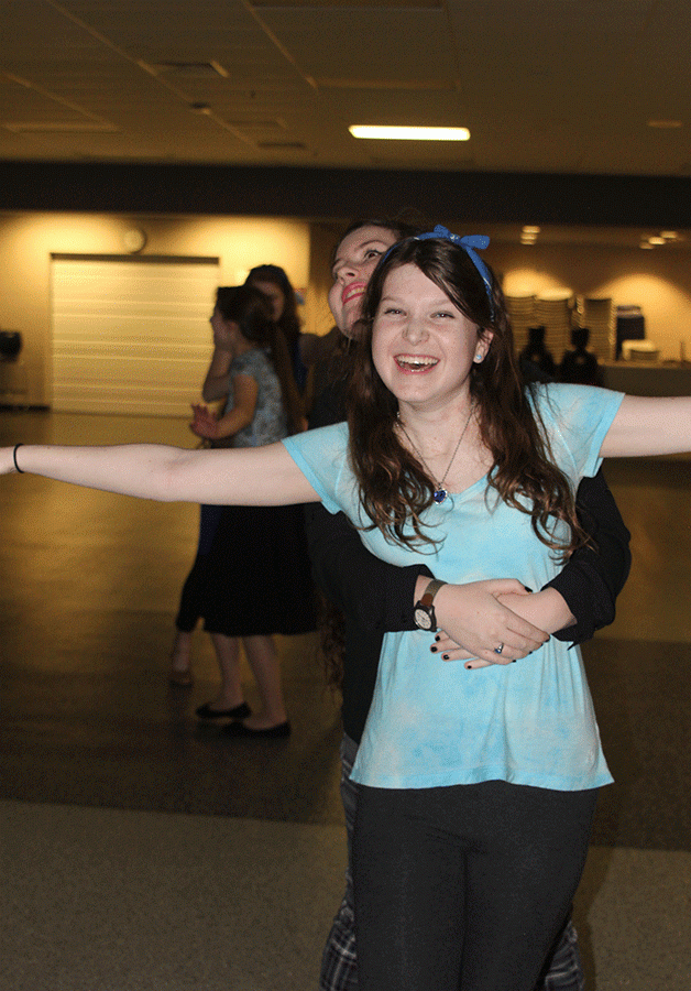 Sophomores Julia Feuerborn and Lauren Hurley renact the famous scene from The Titanic