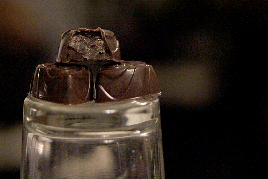 When bit into, fruity filling can be easily seen in the chocolate pieces.