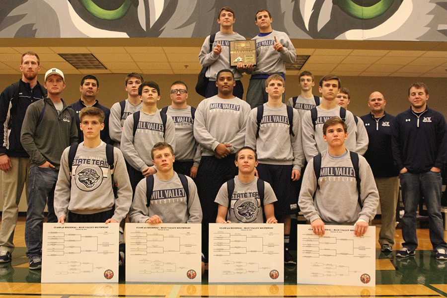 The wrestling team placed first at the regional meet at Blue Valley Southwest on Saturday, Feb. 20.