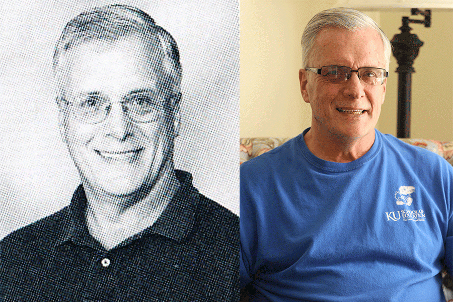 LEFT: 2000-2010 principal Joe Novaks 2010 yearbook photo. RIGHT: On Sunday, Feb. 28, Novak sits in the front room of his home.