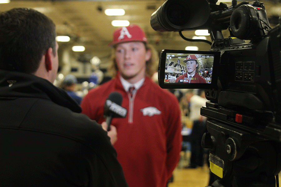 Senior signee Lucas Krull is interviewed by Time Warner Cable Sports News station. 