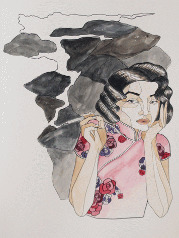 Inspired by the Shanghai girls of the past, the piece captured the essence of a modern woman in pen and watercolor.