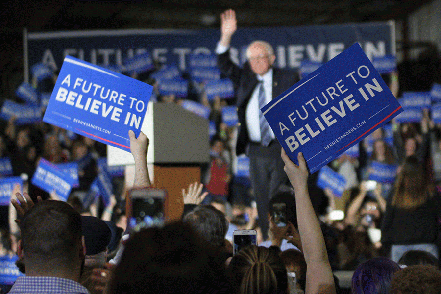 Democratic presidential candidate Bernie Sanders waves to the crowd on Thursday, March 3. 