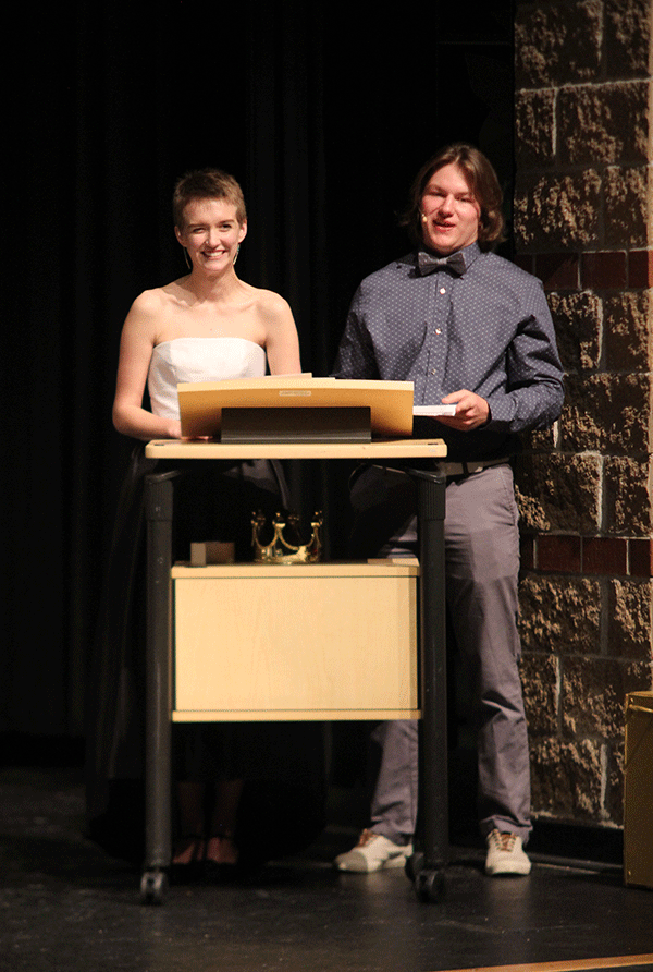 Seniors Shelby Hudson and Tyler Shurley announce the patent.