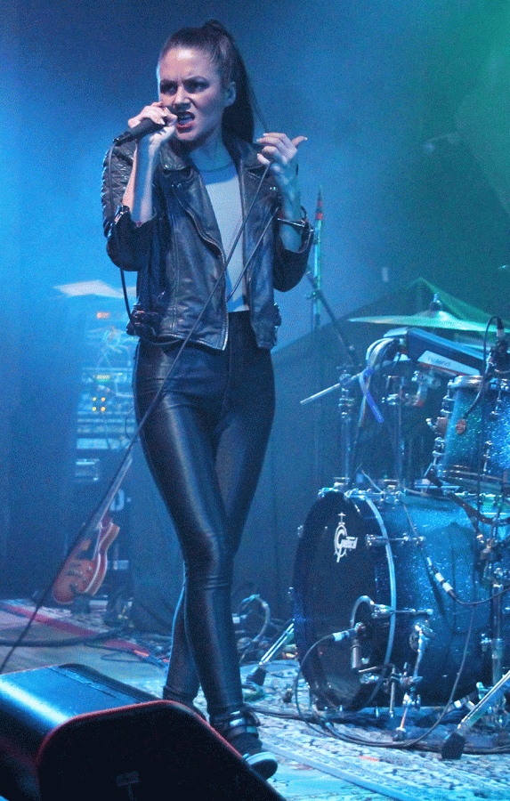 Walking to the side of the stage, Cardiknox lead vocalist Lonnie Angle sings with her band at The Granada on Tuesday, March 8. Cardiknox, a duo that performs as a four-piece, opened for Jepsen on the Gimmie Love tour and promoted its debut album, Portrait.