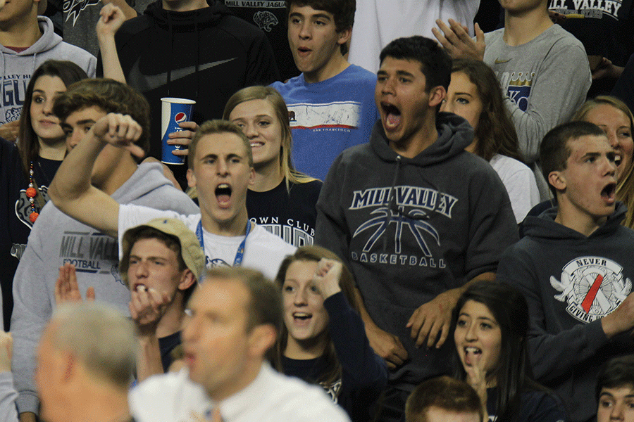 Sophomore Jackson Drees cheers after a three-pointer.