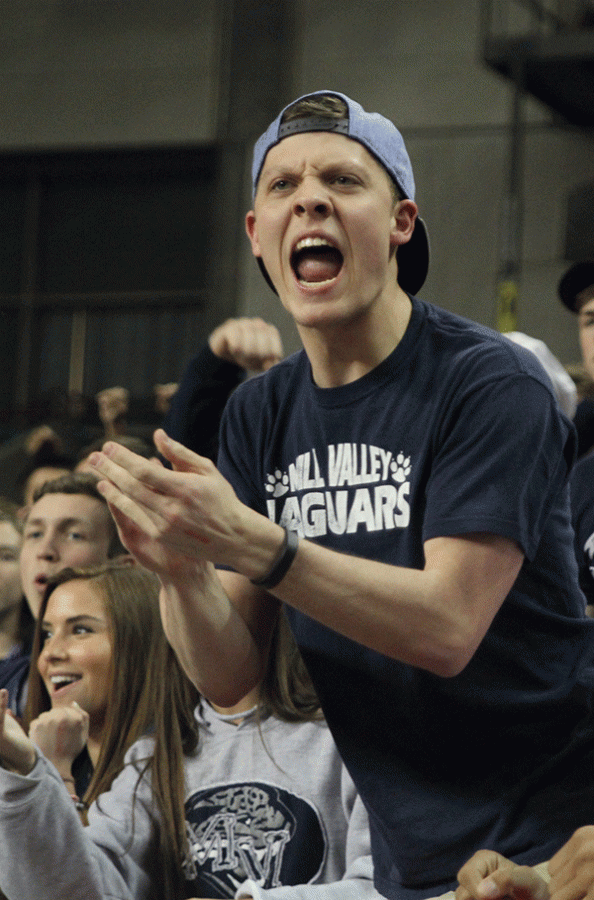 Senior Matt Butko cheers after the referees made a call in favor of the Jaguars.