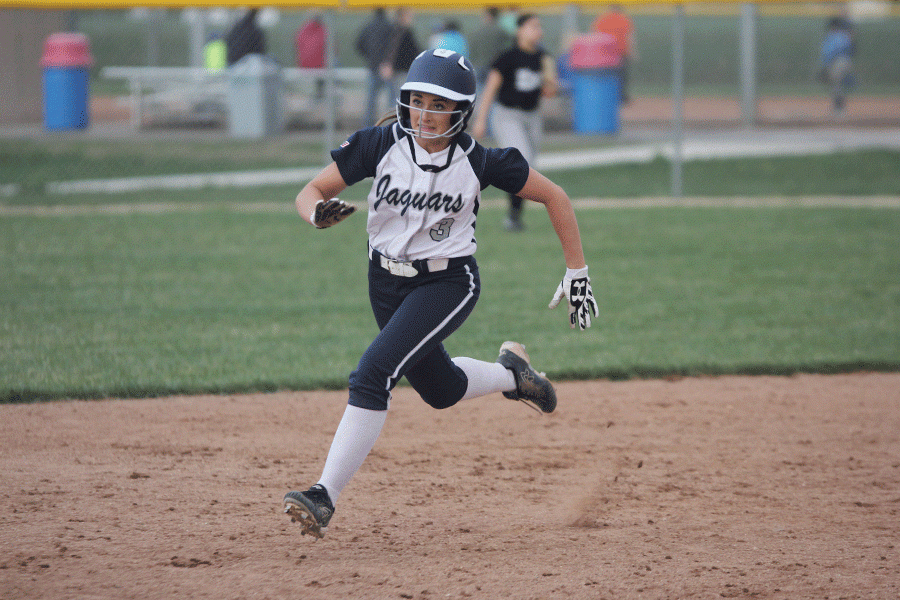 During the game on Wednesday, March 30,  senior Rienna Schriner runs the bases. The team won 14-4 against Bishop Ward.