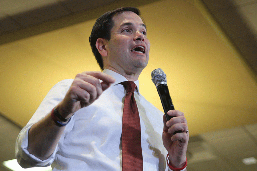 GOP presidential candidate Marco Rubio speaks to spectators on the ideas of conservatism.