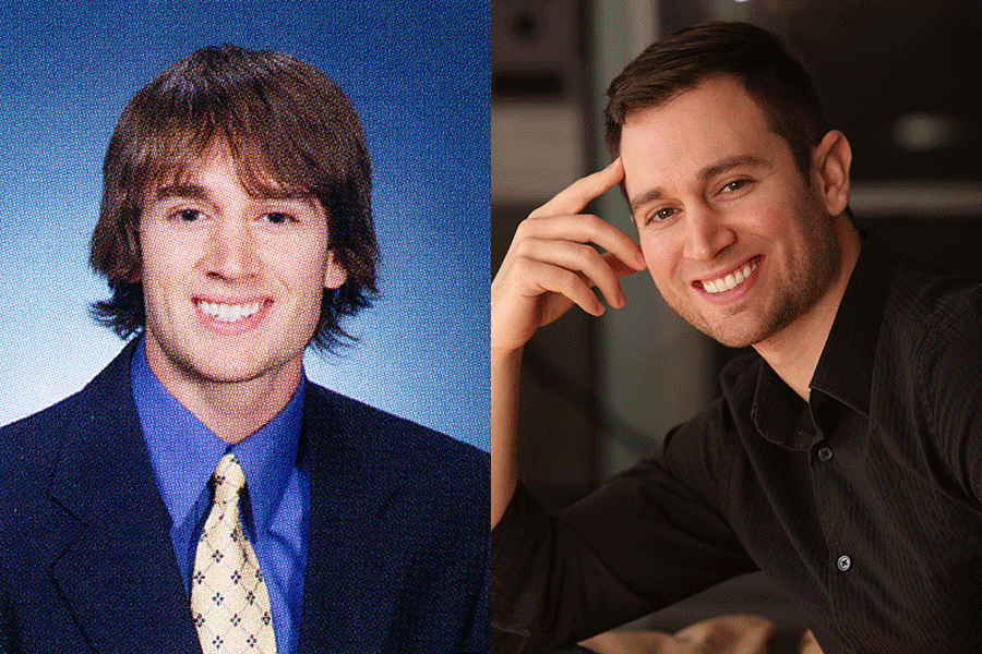 LEFT: 2005 graduate Brandon White’s senior yearbook photo. RIGHT: Sitting down, White smiles. (Submitted photo)