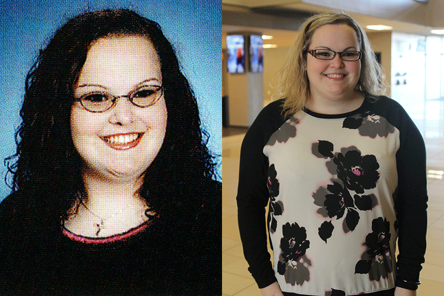 LEFT: 2003 graduate Crystal Renaud’s senior yearbook photo. RIGHT: On Tuesday, Feb. 9, Renaud stands in Westside Family Church, where her ministry started.