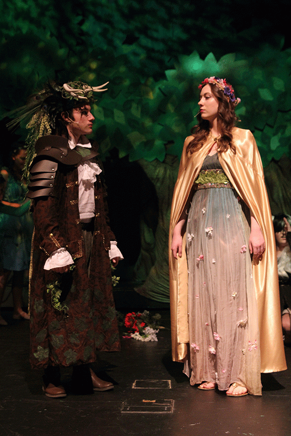 Junior Lisa Earlenbaugh plays a regal Titania staring at Jayden Moore.