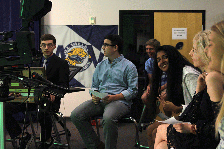 On Wednesday, April 20 StuCo candidates for the 2016-2017 school election wait in the broadcast room before giving their live speeches.