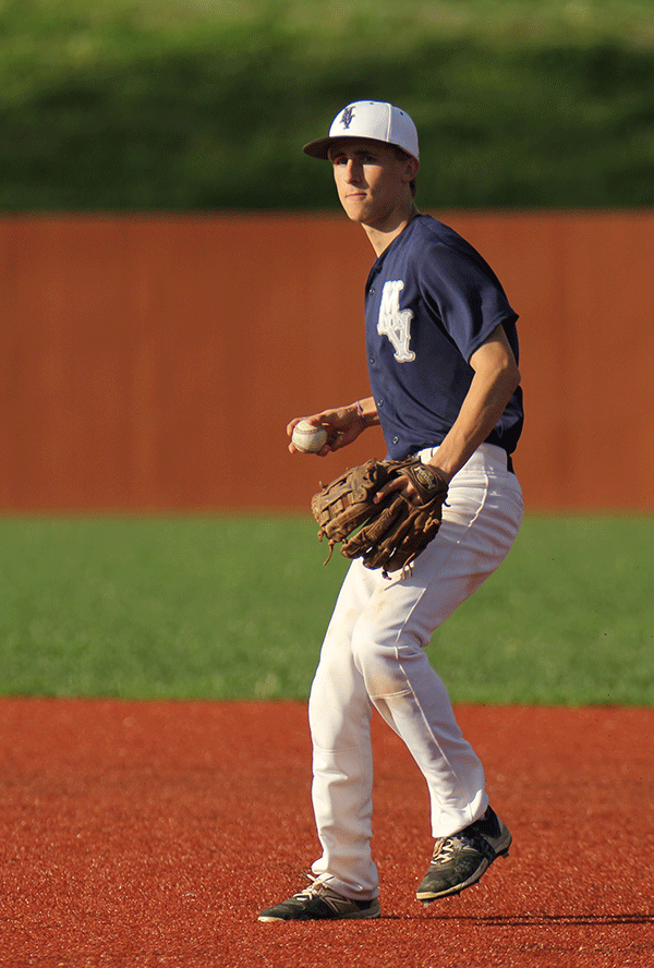 Sophomore second baseman Gage Miller gets ready to throw the ball.