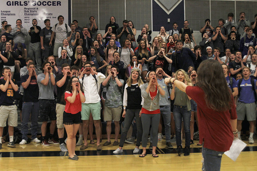 Juniors participate in the Hey Hey Whaddya Say chant at the end of the pep assembly. 