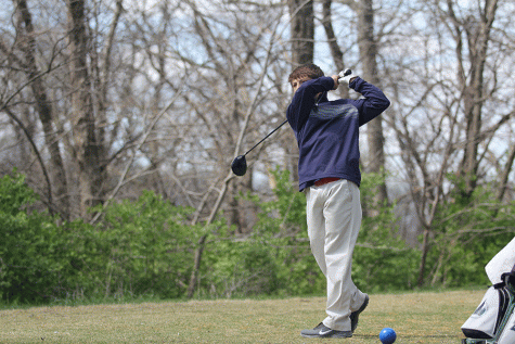 On Wednesday, April 6 at Prairie Highlands Golf Course, freshman Jack Matchette drives the ball into the fairway.