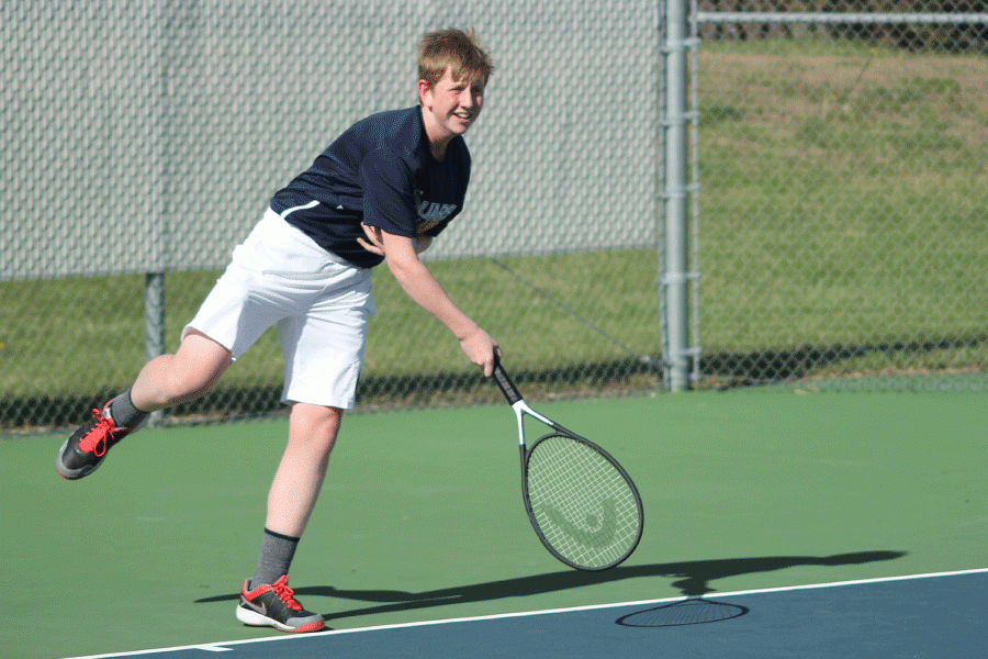 Sophomore Landon Butler follows through on a swing.