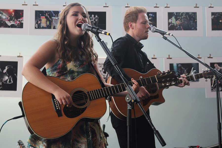 Backed solely by acoustic guitars, Gracie Schram performs at Collection for Day Four of Middle of the Map Fest. Schram's set fell midday at one of the few all-ages small venues at the festival.