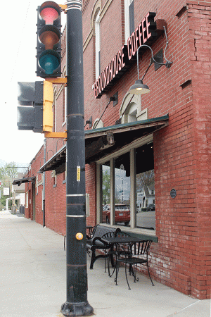 Groundhouse Coffee is located on the corner of Elm St. and Main St. in Gardner, Kansas.