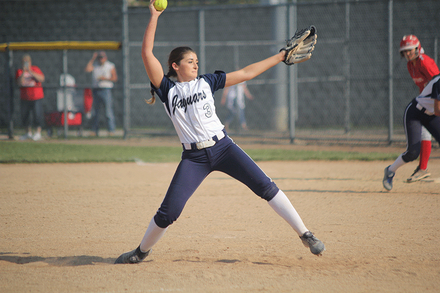 Senior Rienna Schriner pitches the ball. 