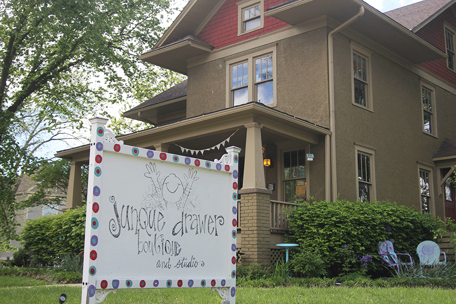 Located at 233 South Cherry Street in Olathe, this specific location of the Junque Drawer boutique was opened two years ago by owner Jane Hosey Stern. "When I retired, I still wanted to do more [art], because I had time then. I had a store out of my house for a while. I shared a store with a person for six months and then I started my own store," Stern said.