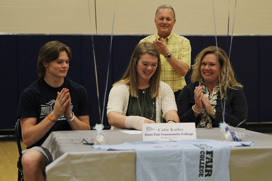 Senior Catie Kaifes signs her letter of intent to play basketball at State Fair Community college.