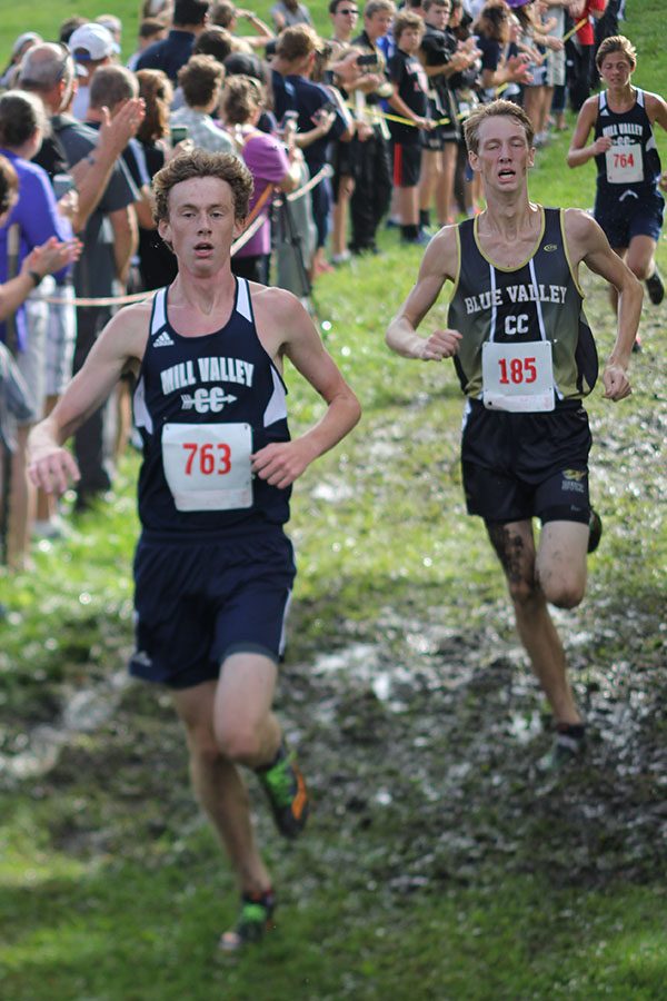 Senior Jakob Coacher sprints and finishes the race in eighth place.