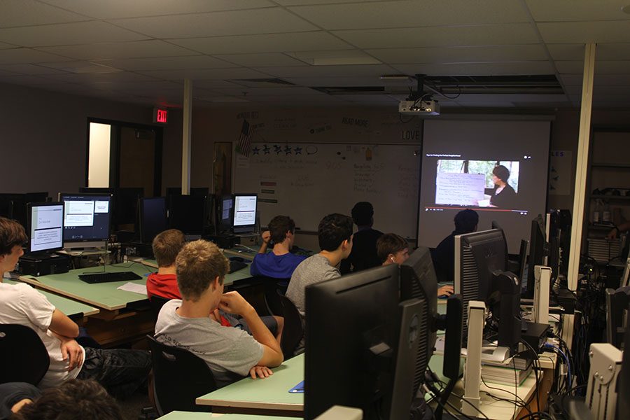 Helga Browns Architecture class watches a video over a new concept on Wednesday, Sept. 14.