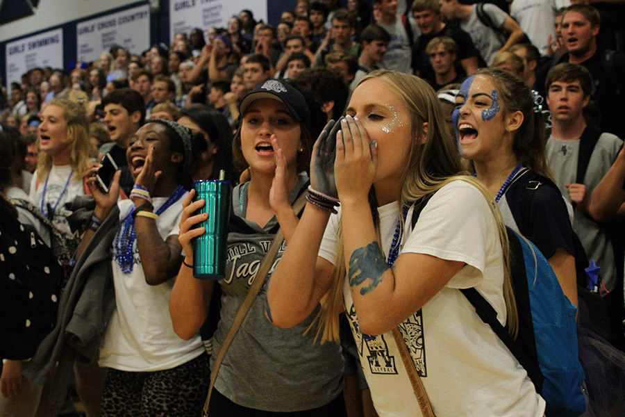 Signifying the end of Homecoming week, students participate in the pep assembly