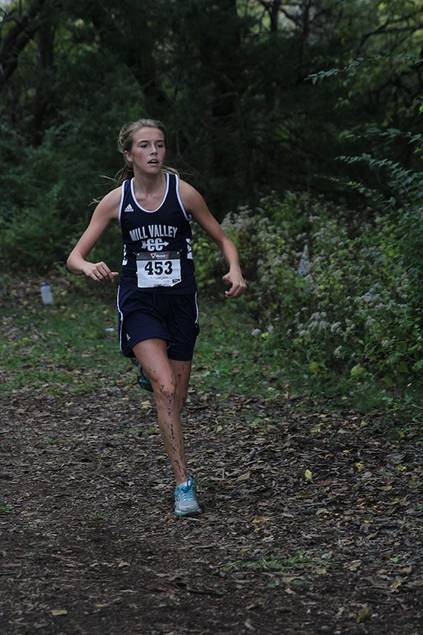 Freshman Molly Haymaker keeps her pace during the 5000 kilometer race.