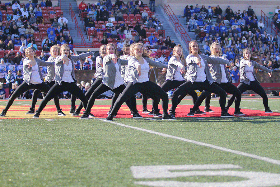The Silver Stars perform an upbeat routine during halftime.
