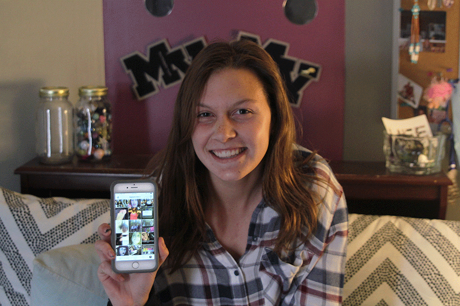  Displaying her finsta account profile while sitting in her bedroom, Junior Miranda Toland holds up her phone on Sunday Dec. 4. At first I thought [finstas] were really stupid and then I got one. I just wanted to do it to make myself laugh, Toland said.