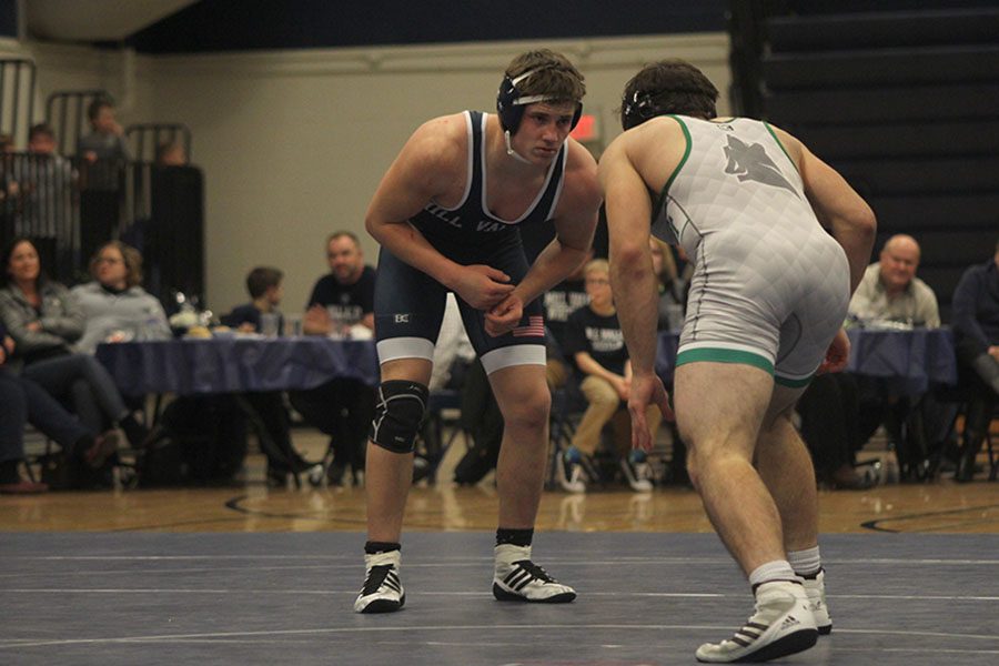 Sophomore Sage Sieperda looks at his opponent and prepares to advance towards him.