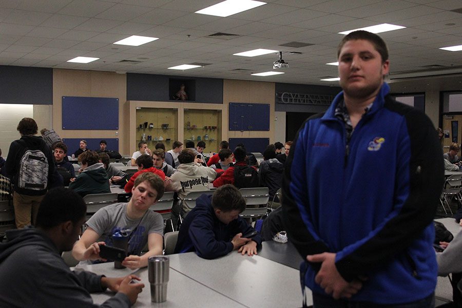 Senior Jake Campbell spends time with teammates in lunchroom