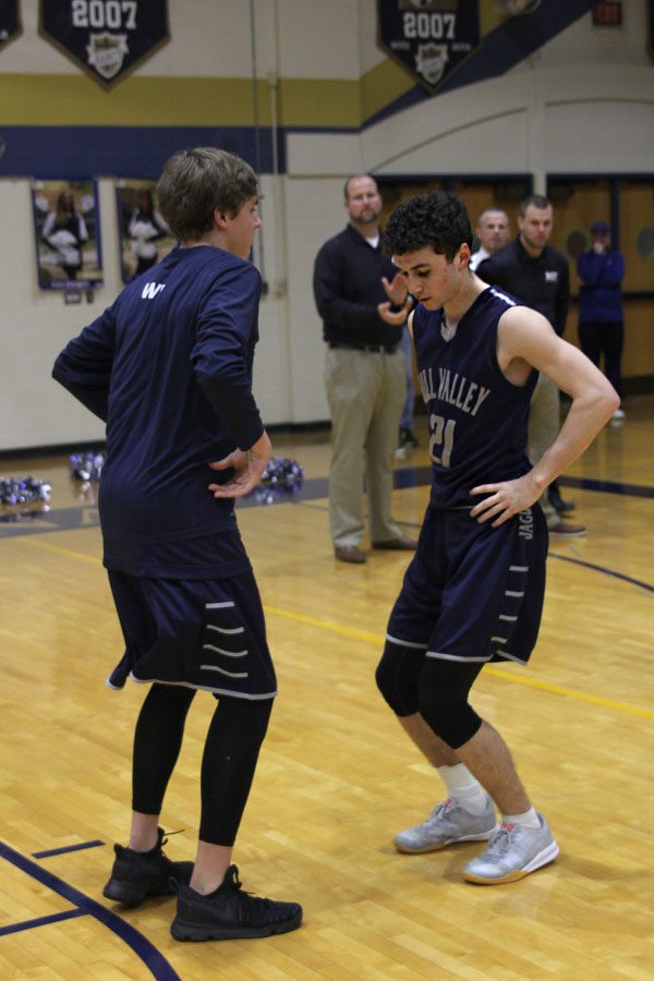 As the starters are announced, seniors Jack Cooper and Blake Montgomery shake their hips.