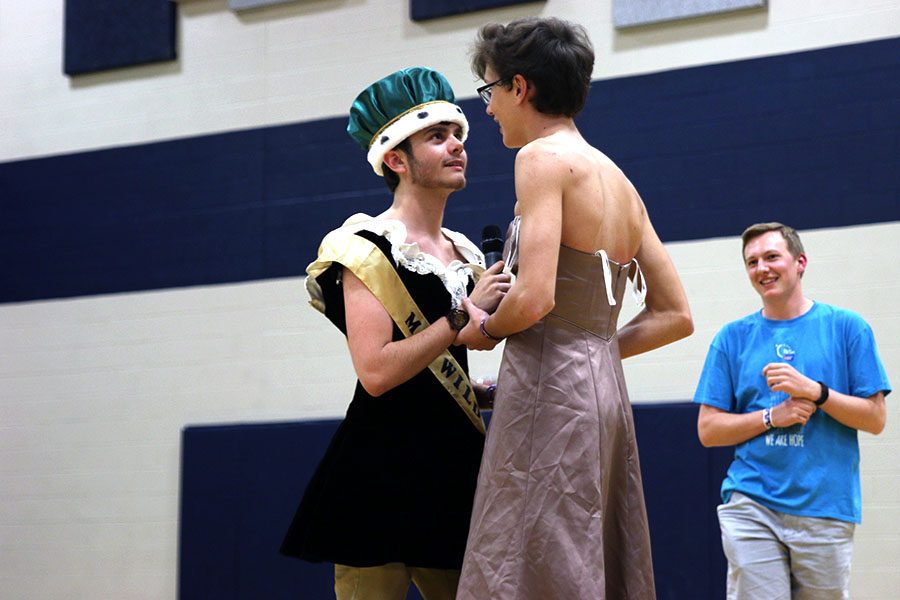 Students participate in the Mr. Relay contest.