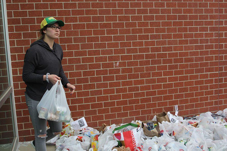 Organizing donated food, senior Emma Mantel participates in the NHS food drive on Sunday, Mar. 5.
