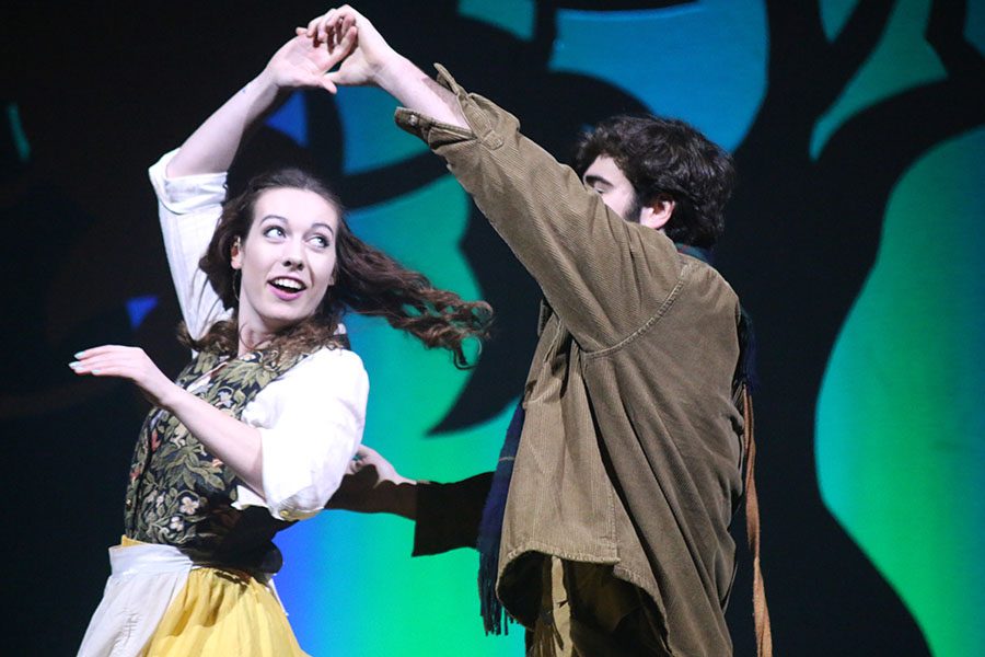 During "It Takes Two," the Baker's Wife, played by senior Lisa Earlenbaugh, and the Baker, played by junior Simon Stewart, dance.