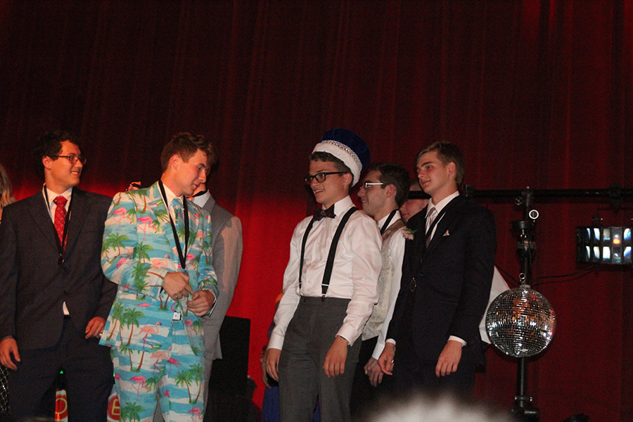 Senior Braden Shaw smiles at being awarded prom king on Saturday, April 29.