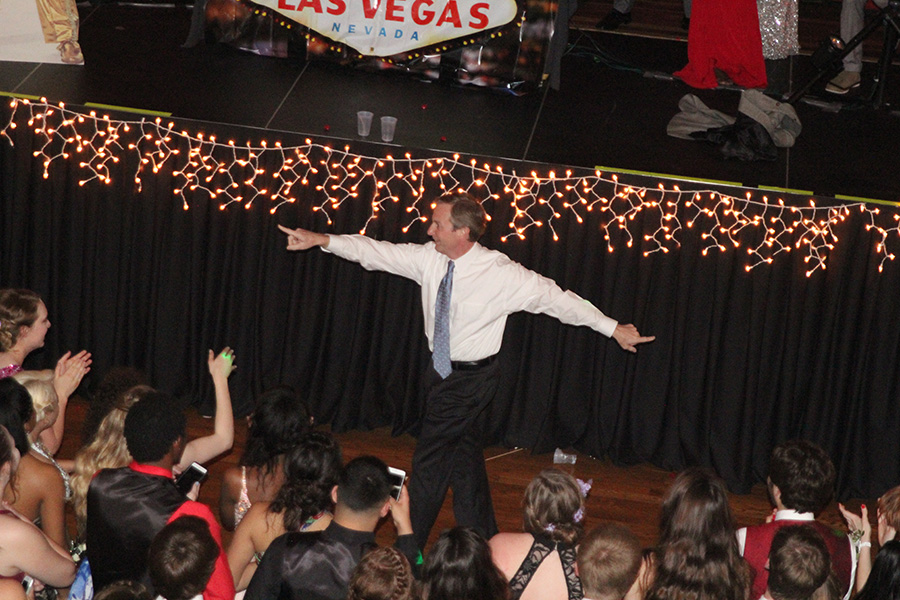 Math Teacher Brian Rodkey dances at prom.