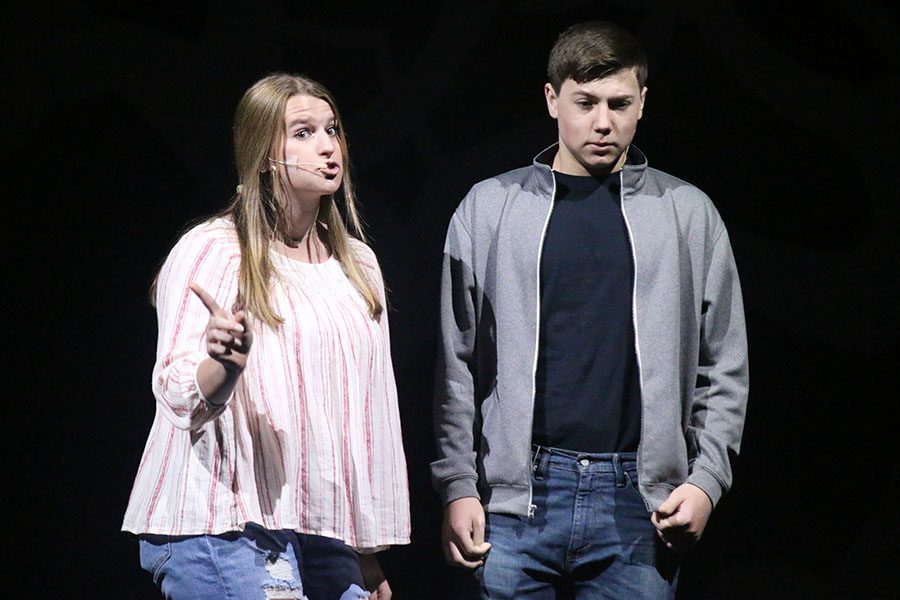 Mia, played by freshman Ashley Grega, lectures Nate, played by sophomore Jack Jaworski.