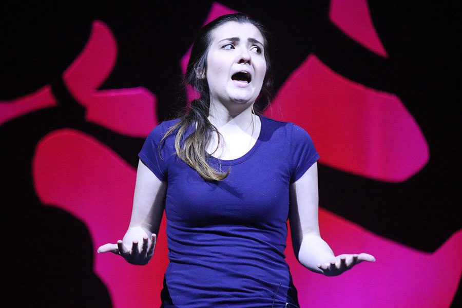 Kim, played by senior Madison Ferguson, talks about Peter during reason 14.