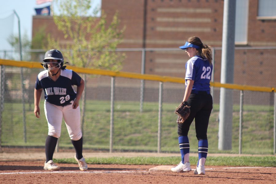 Freshman Jessica Garcia gets ready to run to home base. 