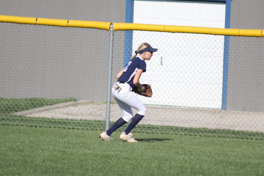Junior Lilly Blecha catches a ball on the outfield. 