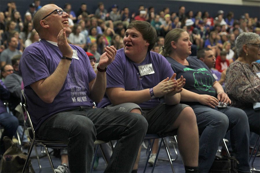 At+Relay+for+Life%2C+sophomore+Bobby+Dyche+enjoys+the+company+of+fellow+cancer+survivor+Sean+Brewer.+%E2%80%9CSean+was+very+inspiring+and+caring%3B+he+encouraged+me.+He+was+also+very+supportive%2C%E2%80%9D+Dyche+said.