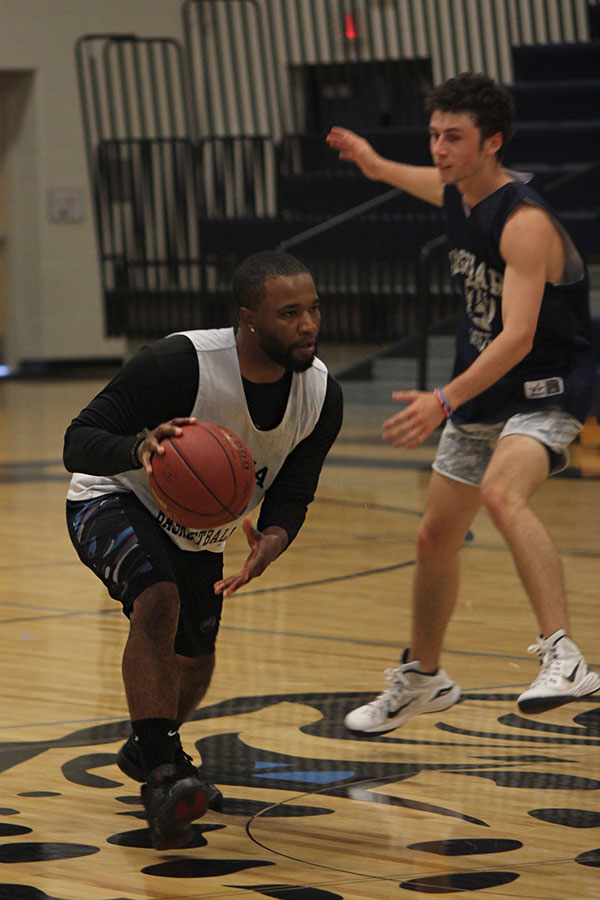 Dribbling down court, 