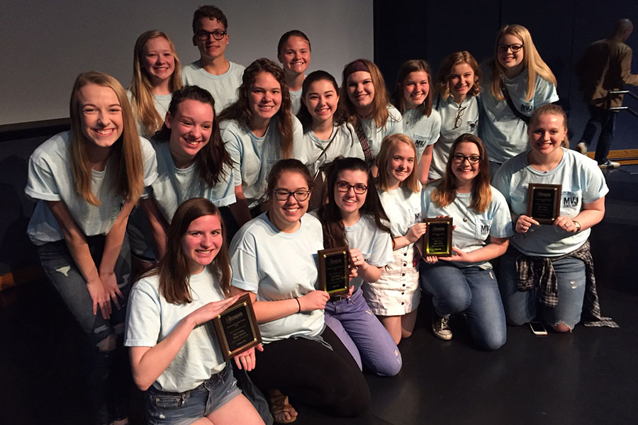 Posing with awards, journalism students compete at the state competition on Saturday, May 6. Photo submitted by Kathy Habiger